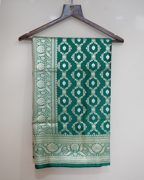 Emerald Green Banarasi Silk Saree with Silver Jaal Weaving