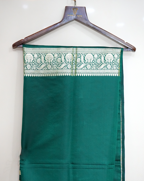 Emerald Green Banarasi Silk Saree with Silver Jaal Weaving