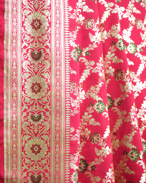 Regal Red Banarasi Silk Saree with Gold Banarasi Zaal