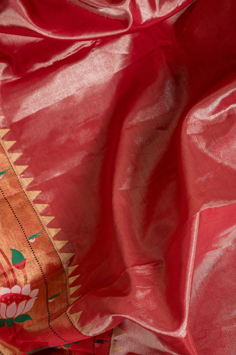 Lavender Tissue Handwoven Paithani Saree with Lotus Zari Border