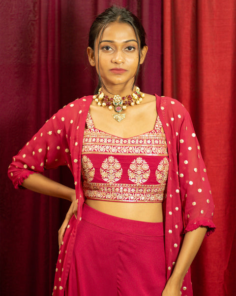 Rani Pink Three-Piece Indo-Western Outfit