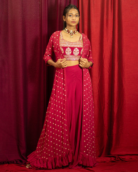 Rani Pink Three-Piece Indo-Western Outfit