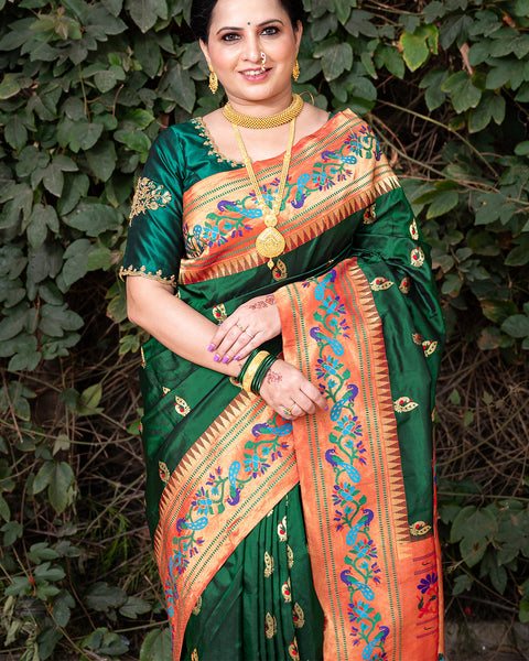 Green Morbangadi Heirloom Pure Silk Paithani Saree - The Vivaah Edit Lagan Special