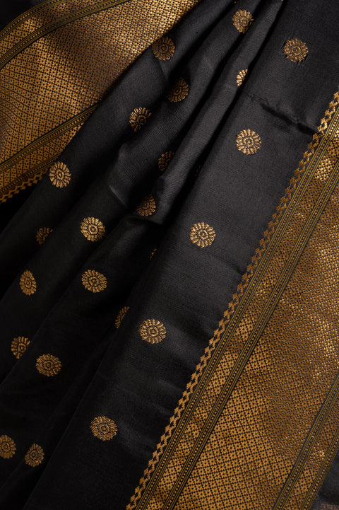 Kalanjali Black Pure Silk Paithani Saree with Rudraksh Butta Border