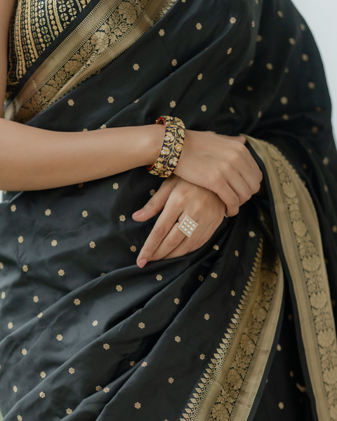 Black Banarasi Saree with Silver Zari Work Featuring Beautiful Yogita Chavan