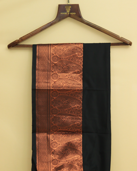 Black Semi-Silk Kanjivaram Saree with Copper Zari Border