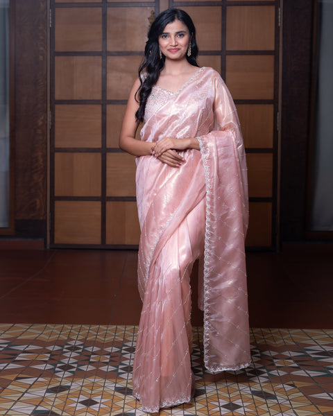Peach Organza Saree