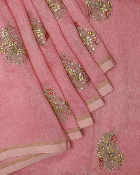 Baby pink Linen Saree