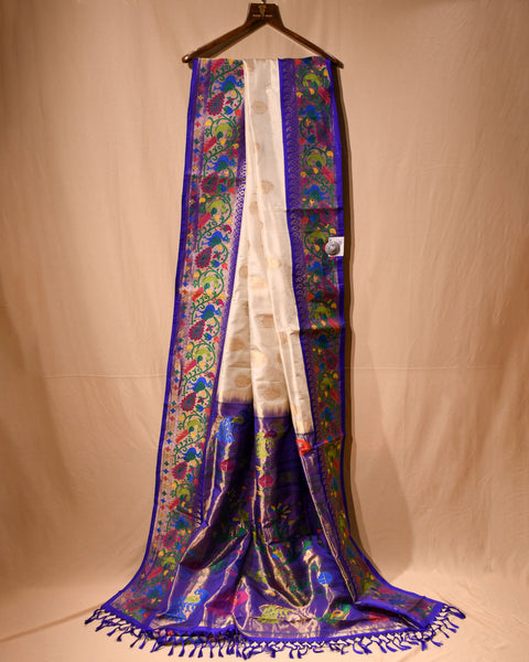 Purple Cream Gadwal Pure Silk Saree