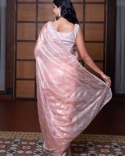 Peach Organza Saree with Cut Dana Work - The Vivaah Edit Cocktail Special