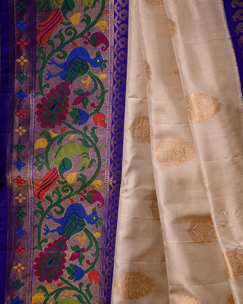 Purple Cream Gadwal Pure Silk Saree