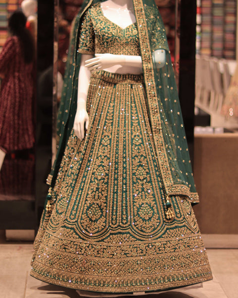 Emerald Green Velvet Bridal Lehenga