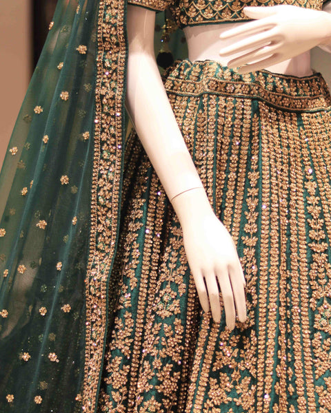 Emerald Green Velvet Bridal Lehenga