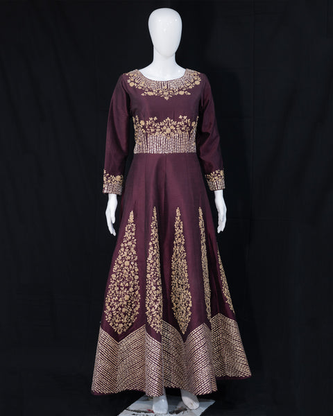 Maroon bridal gown with Zardosi work