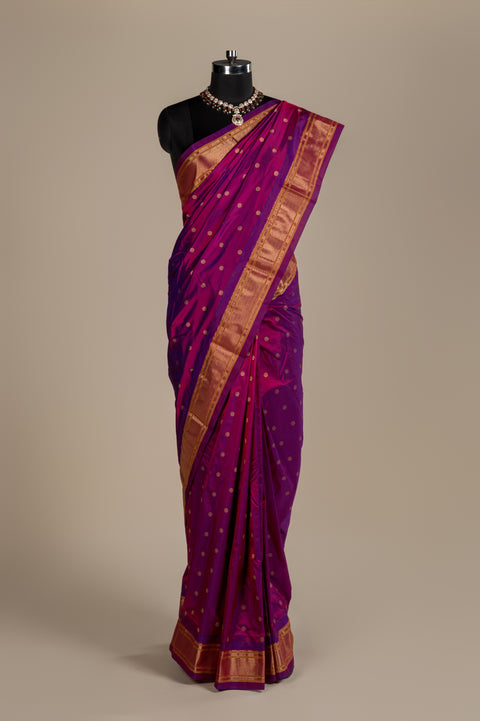 Plum Pure Silk Traditional Paithani Saree with Rudraksh Butta