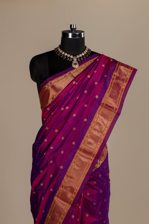 Plum Pure Silk Traditional Paithani Saree with Rudraksh Butta