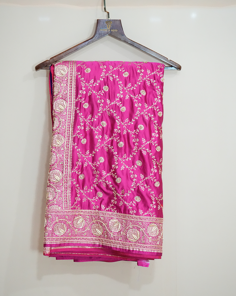 Magenta Banarasi Silk Saree with Intricate Gold Banarasi Zaal  Embroidery