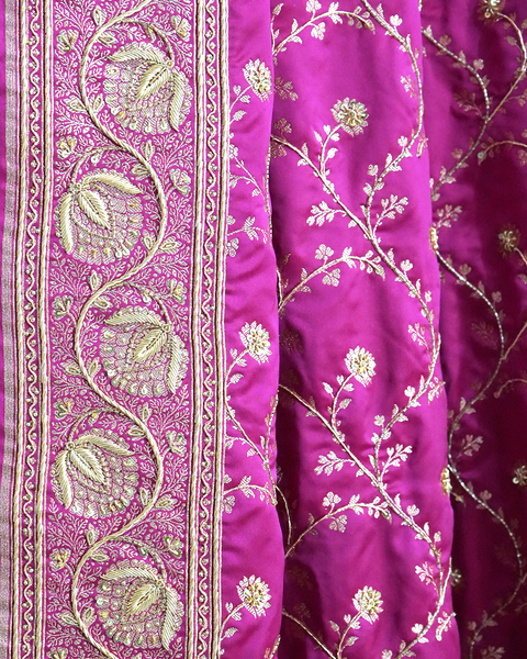 Magenta Banarasi Silk Saree with Intricate Gold Banarasi Zaal  Embroidery