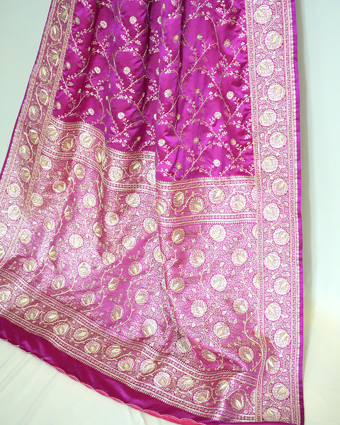 Magenta Banarasi Silk Saree with Intricate Gold Banarasi Zaal  Embroidery