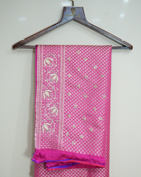 Magenta Banarasi Silk Saree with Intricate Gold Banarasi Zaal  Embroidery