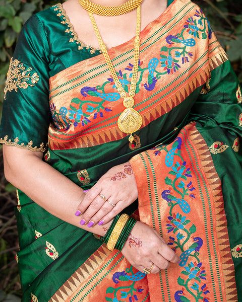 Green Morbangadi Heirloom Pure Silk Paithani Saree - The Vivaah Edit Lagan Special