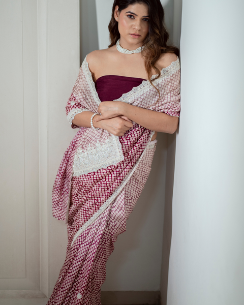 Ombre Maroon Saree from the Coral Reverie Collection