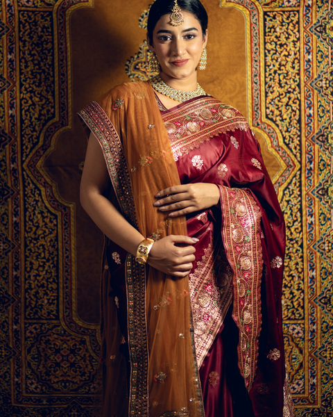 Maroon Designer Banarasi Bridal Saree