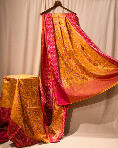 Dark Pink with Mustard Patola Pure Silk Saree