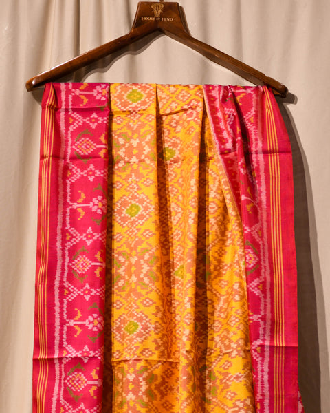 Dark Pink with Mustard Patola Pure Silk Saree