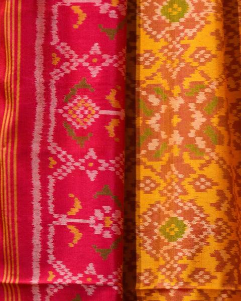 Dark Pink with Mustard Patola Pure Silk Saree