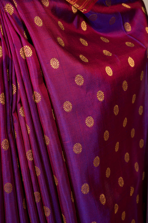 Purple Kalanjali Nauvari 9 yard Saree in Pure Silk with Red Border