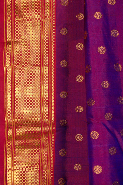 Purple Kalanjali Nauvari 9 yard Saree in Pure Silk with Red Border
