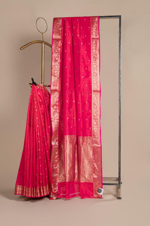 Hot Pink Pure Silk Banarasi Nauvari 9 yard Saree with Tilgul Butta