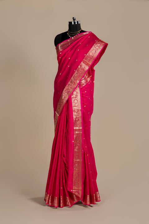 Hot Pink Pure Silk Banarasi Nauvari 9 yard Saree with Tilgul Butta