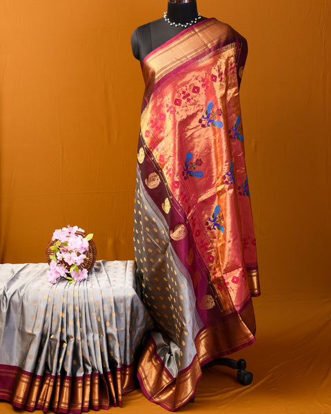 Grey Pure Silk Paithani Saree