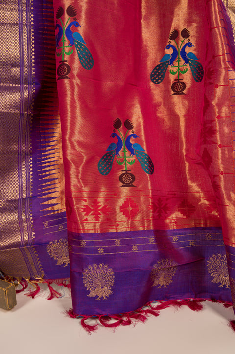 Blue Kalanjali Nauvari 9 yard Pure Silk Saree with Rudraksh Butta