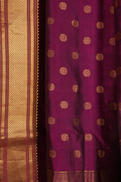 Wine Kalanjali Nauvari Handwoven 9 yard Saree in Pure Silk