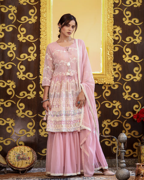 Baby Pink Sequin Sharara Suit