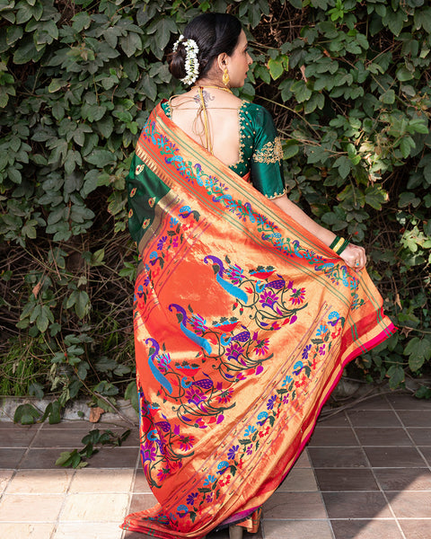 Green Morbangadi Heirloom Pure Silk Paithani Saree - The Vivaah Edit Lagan Special