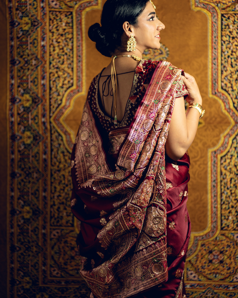 Maroon Designer Banarasi Bridal Saree