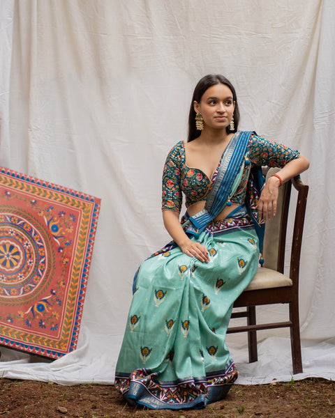 Aqua Green Patola Silk Saree