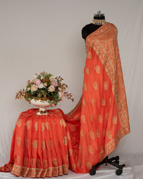 Orange Dola Silk Designer Saree