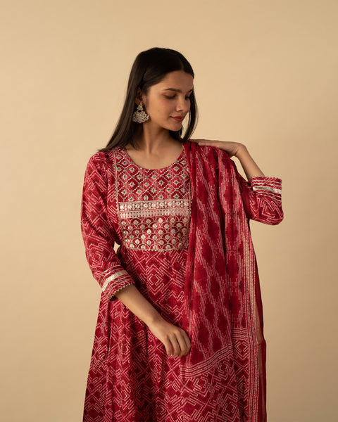 Red Printed stitched suit