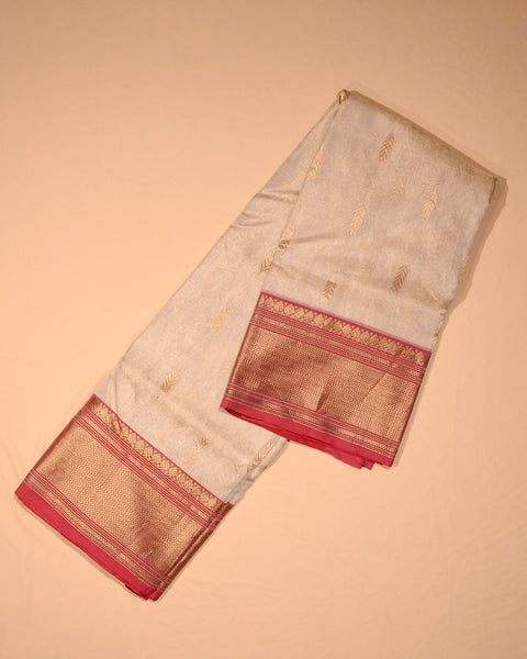 Cream-Pink Chanderi  Pure Silk Saree