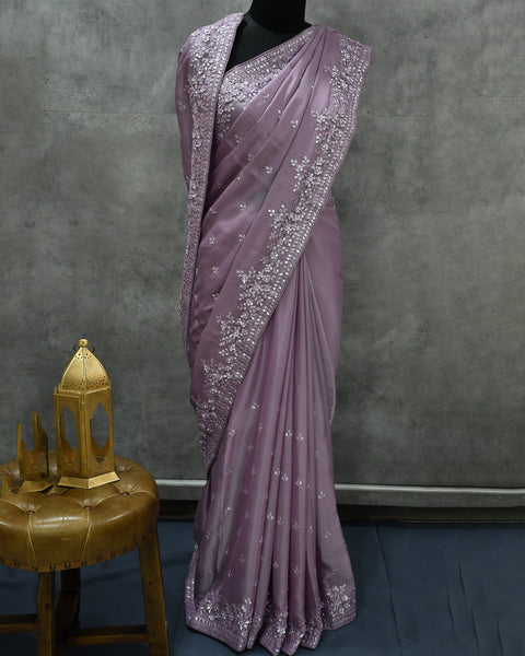 Lavender Pink Designer Satin Saree