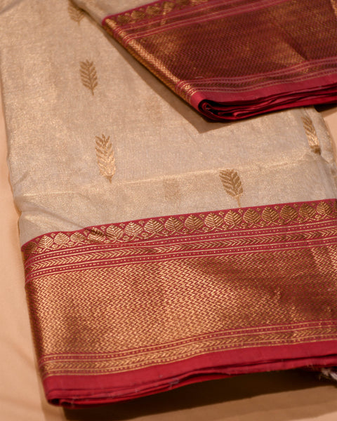 Cream-Pink Chanderi  Pure Silk Saree