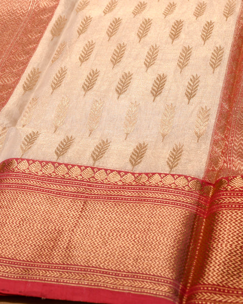 Cream-Pink Chanderi  Pure Silk Saree