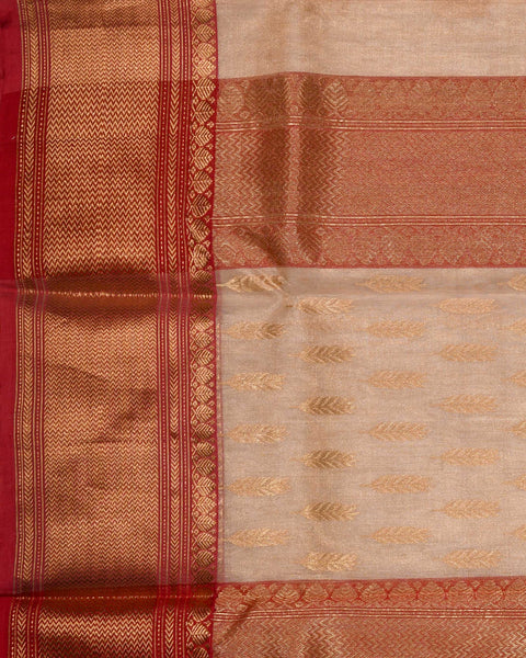 Cream-Pink Chanderi  Pure Silk Saree