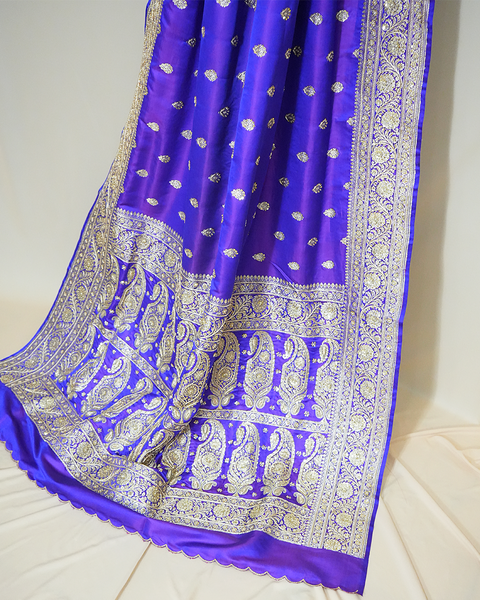 Royal Blue Banarasi Silk Saree with Banarasi Zaal Work