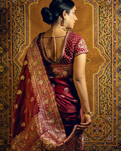 Maroon Designer Banarasi Bridal Saree